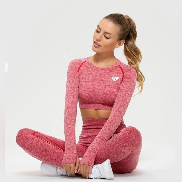 Women's Best Size S Red Marl Move Seamless Long Sleeve Crop Top - Picture 1 of 10